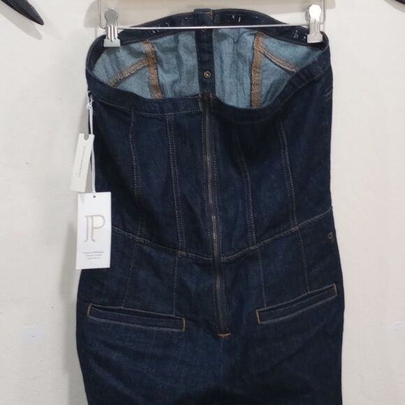 NEW! Anthropologie Pilcro Dark Denim Corset Wide Leg Jumpsuit - Size 12 - Picture 7 of 13